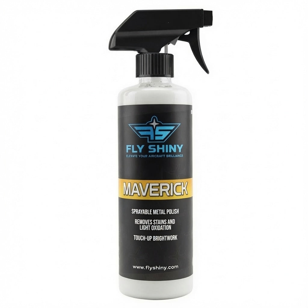 Fly Shiny Maverick sprayable aircraft aluminum metal polish, 16 oz – fast-acting spray-on oxidation remover for brightwork - Aircraft Detailing Product by Fly Shiny