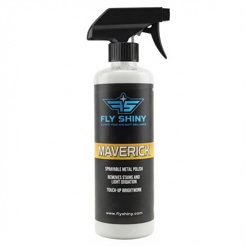 Fly Shiny Maverick sprayable aircraft aluminum metal polish, 16 oz – fast-acting spray-on oxidation remover for brightwork - Aircraft Detailing Product by Fly Shiny