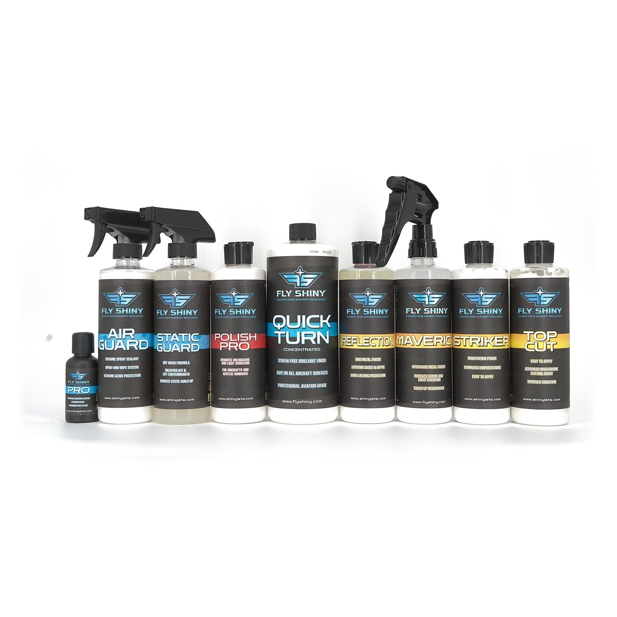 Fly Shiny Complete Brightwork Polishing System — Maverick, Reflection, Striker, and Top Cut aircraft aluminum metal polishes for full-stage brightwork restoration - Fly Shiny Aircraft Detailing Blog