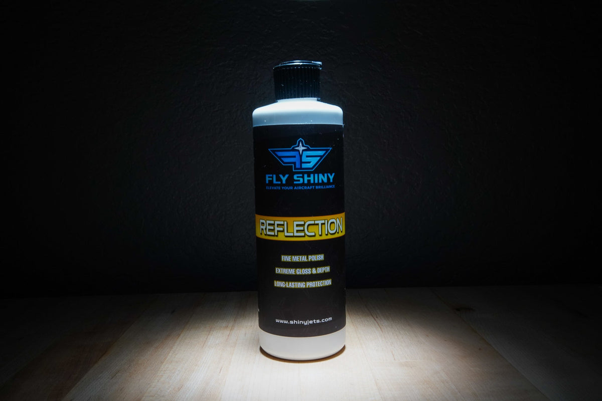 Fly Shiny Reflection – Premium aviation brightwork finishing polish designed to enhance gloss, depth, and clarity on aircraft surfaces, delivering a showroom-quality shine.