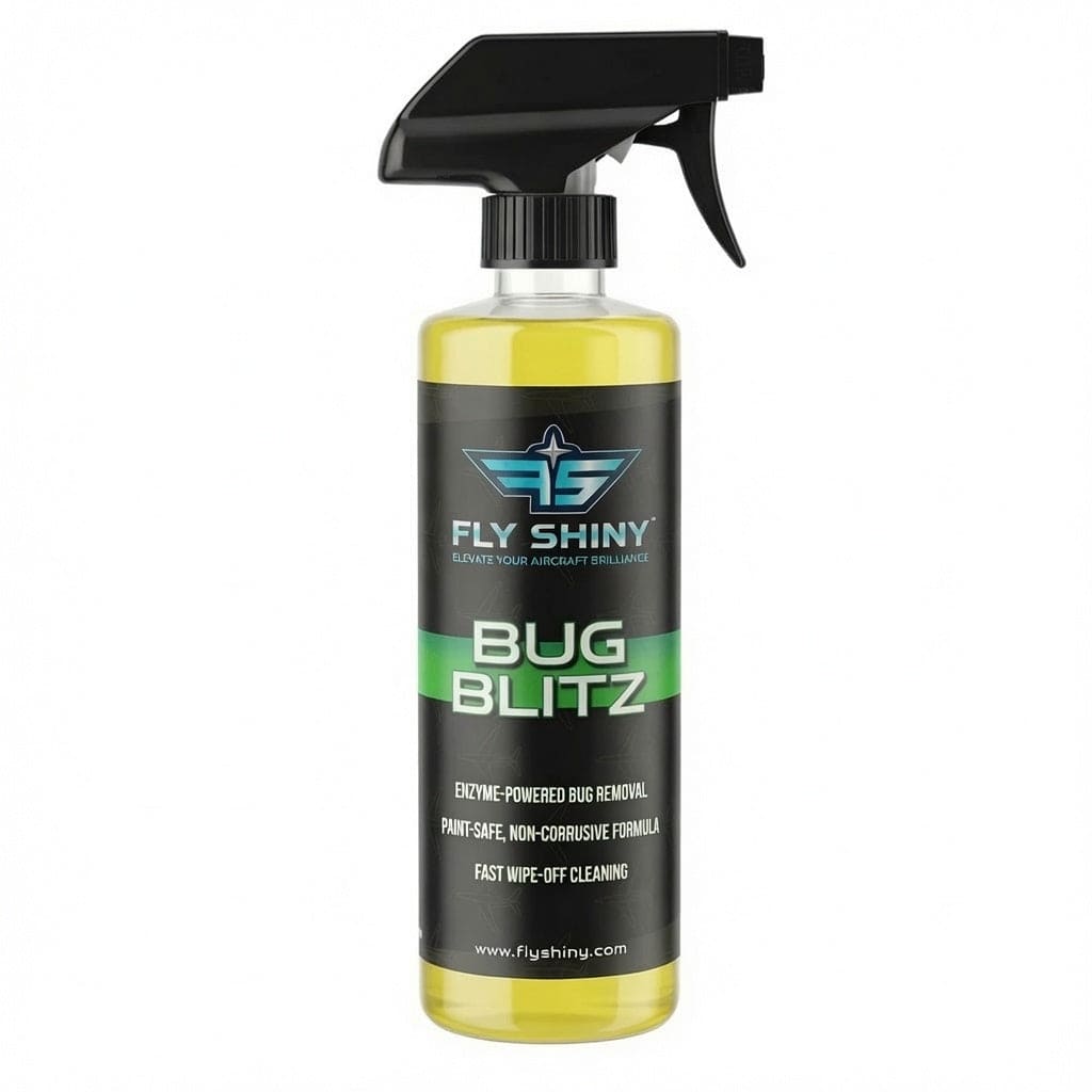 Fly Shiny Bug Blitz aircraft insect and bug residue remover, 16 oz – enzyme-powered, no-scrub leading edge cleaner