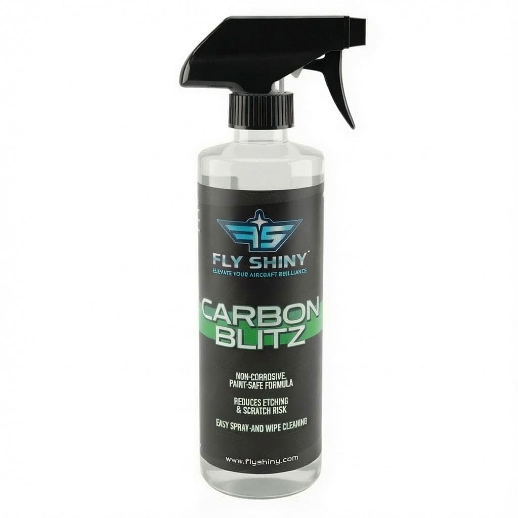 Fly Shiny Carbon Blitz aircraft exhaust and soot cleaner, 16 oz – non-corrosive, paint-safe spray-and-wipe formula