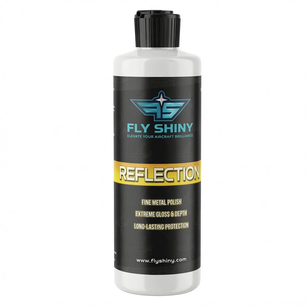 Fly Shiny Reflection fine aircraft aluminum metal polish, 16 oz – finishing-stage mirror shine for brightwork and spinners - Aircraft Detailing Product by Fly Shiny